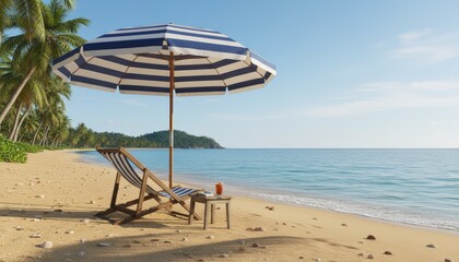 Deck chair and sun shade on the beach