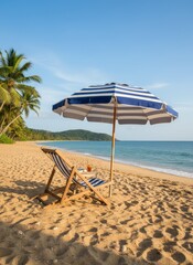 Deck chair and sun shade on the beach