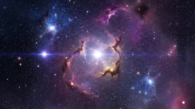 Nebula Evolution and Star Birth: Capturing the dynamic processes within a vibrant cosmic nebula, illustrating the formation of new stars through gravitational collapse and accretion of gas and dust.