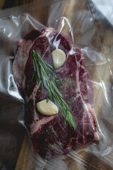 Beef steak in a vacuum bag. Sous-vide