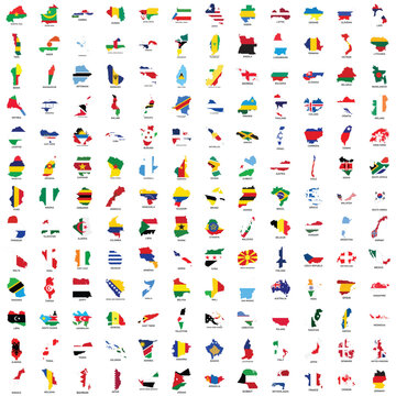 World Countries Map Set with Flag Fill 150+ Vector Silhouettes of Global Nations Minimal High-Quality Global Nation Shapes for Infographics, Education, Presentations and International Projects