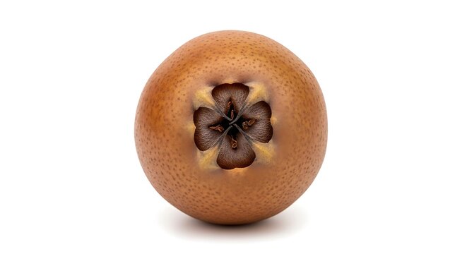 Single Ripe Medlar Fruit Isolated on White Background.