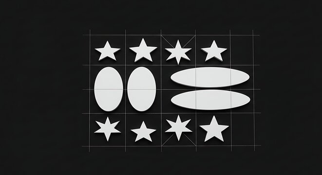 Geometric Shapes and Stars on a Grid Pattern - A Minimalist Design.