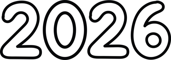 Bold outlined year 2026, ideal for new years designs, calendars, future planning, and graphic elements