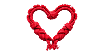 Red rope heart, symbolizing love, connection, and strength, the intricate knotting adds texture and visual interest