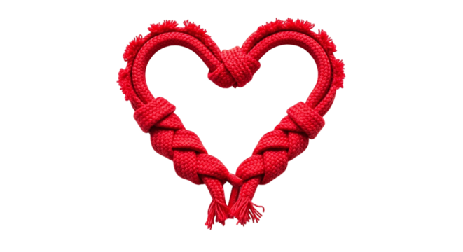 Red rope heart, symbolizing love, connection, and strength, the intricate knotting adds texture and visual interest