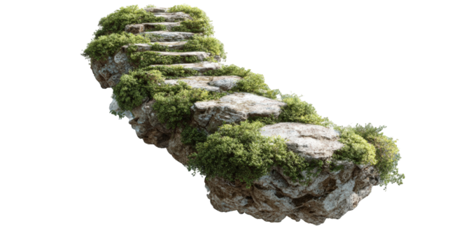 Floating stone steps overgrown with moss