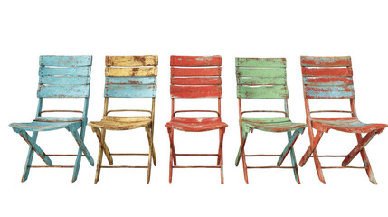 Colorful folding chairs in a row