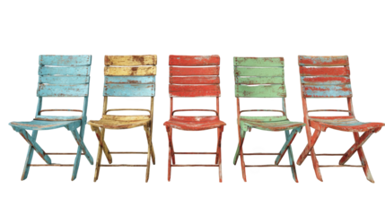 Colorful folding chairs in a row