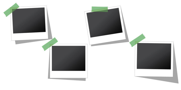 Photo Frame Collection. Polaroid photo frame set.Photo frames with realistic drop shadow vector effect isolated design.Photo frames fixed with adhesive tape on a transparent. 