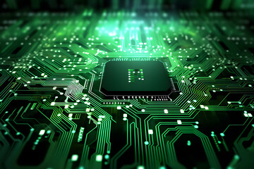 Central processing unit on circuit board with skyscrapers. Big data processing in city. Digital technology concept footage.