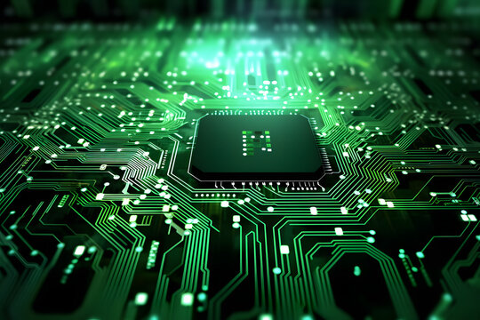 Central processing unit on circuit board with skyscrapers. Big data processing in city. Digital technology concept footage.
