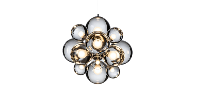 Modern bubble chandelier, a stunning lighting fixture with glass spheres, perfect for contemporary interior design