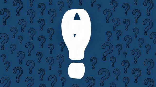 Large question mark on blue background with many questions