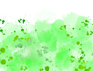 Abstract vibrant green watercolor splashes and splatters on a white background isolated on transparent background