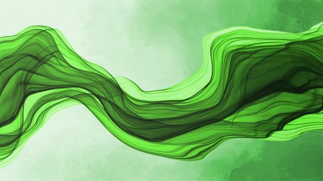 Abstract green wave background with flowing transparent lines and soft watercolor texture. Modern and elegant design suitable for banners, presentations, posters, digital art, and creative templates