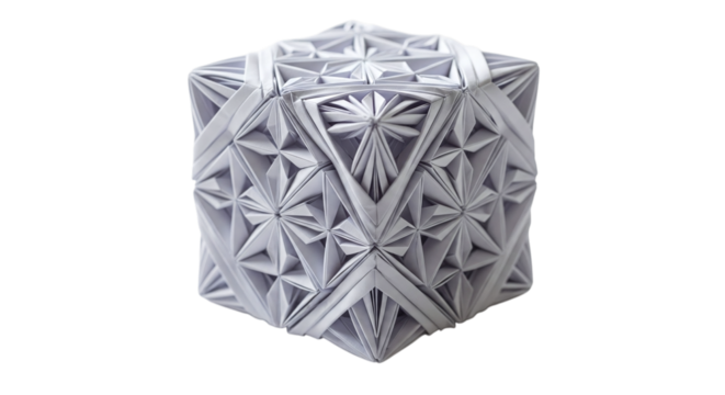 Geometric origami cube, a complex and intricate paper sculpture that showcases the beauty and precision of the art form