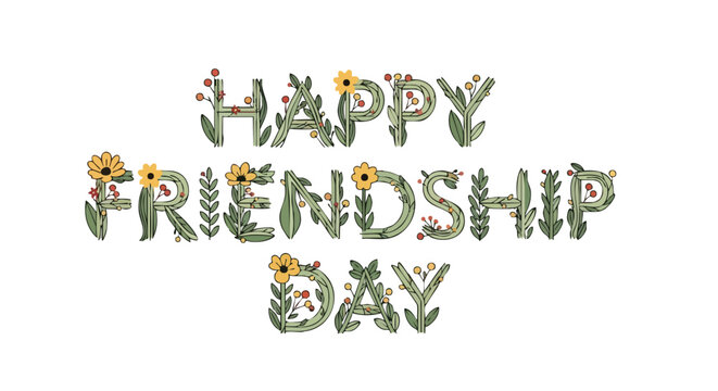 Botanical Friendship Day greeting with floral letter decorations for special occasions festivity  joyful celebrations for global community bonding
