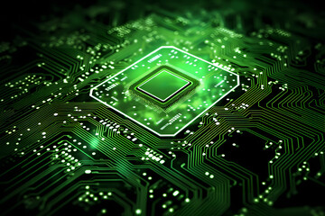 Central processing unit on circuit board with skyscrapers. Big data processing in city. Digital technology concept footage.
