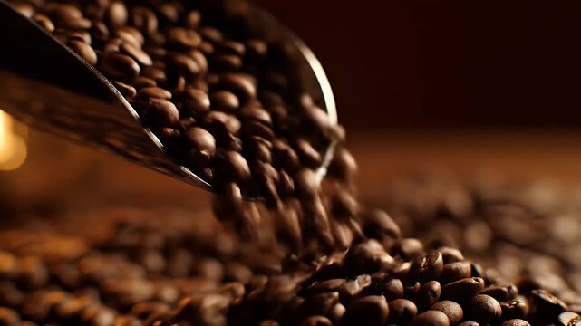 Coffee Beans Pouring: Aromatic Delight in Motion.