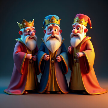 santos reyes, reyes magos, biblico, navida, mu&ntilde;eco de nieve, dibujos animados, vacaciones, vector, ilustraci&oacute;n, nieve, pap&aacute; noel, de invierno, gorros, chistoso, diversi&oacute;n, icono, ping&uuml;ino, celebracion