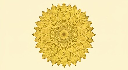 Golden Sunflower Mandala Design with Intricate Petal Patterns.