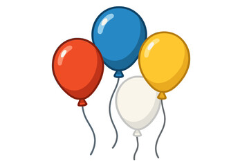 Festive Balloons and Gifts. Icon set featuring festive balloons with shiny surfaces, each one tied with a delicate string. The balloons come in red, blue, yellow,. Vector illustration