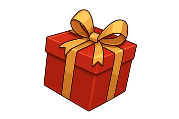 Obraz premium Festive Gift Box. Red gift box with a gold ribbon, wrapped neatly and placed at a slight angle. The box exudes a sense of mystery and delight, inviting curiosity.. Vector illustration