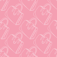 Outline shoulder bag with handles seamless pattern. Simple outline luxury shoulder bag background pattern.