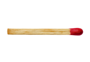 Close-up of a single matchstick, light beige wooden shaft, red tip