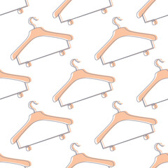Outline Clothes Hangers with handles seamless pattern. Simple outline thread and needle background pattern.