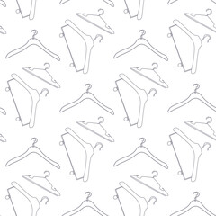 Outline Clothes Hangers with handles seamless pattern. Simple outline thread and needle background pattern.