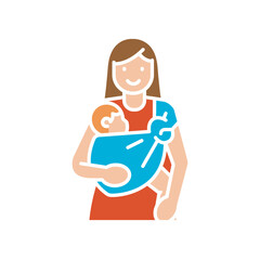 baby in sling with mother black line icon. Vector isolated element