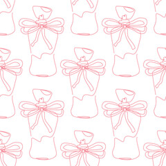 Outline perfume bottle seamless pattern. Hand drawn Fashion wallpaper, beauty background, fabric, textile, print, wrapping paper or package design. Editable Color.