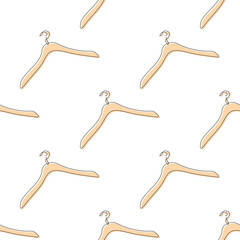 Outline Clothes Hangers with handles seamless pattern. Simple outline thread and needle background pattern.