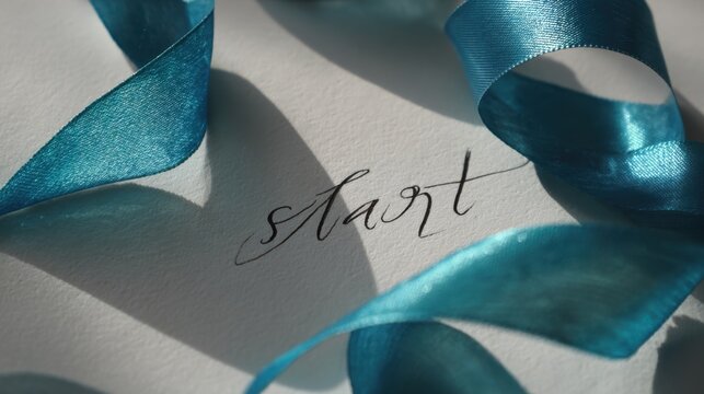 Elegant calligraphy art with blue ribbon accents for inspirational design and decoration,Commitment Day