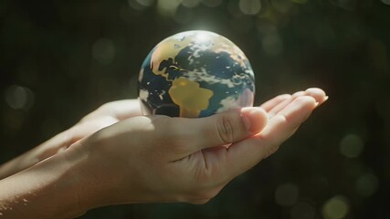 A Caring Pair of Hands Cradling a Tiny Earth Globe in Nature