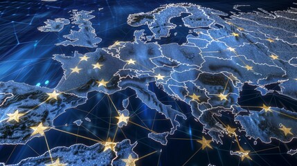 Eu network mapping  western europe s connectivity, data transfer, cyber tech, and business exchange
