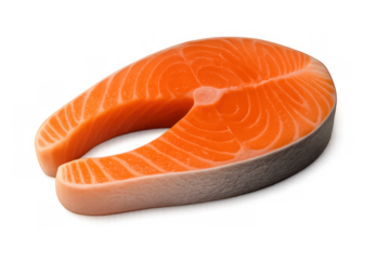 Fresh raw salmon steak portion on a transparent background, depicting healthy omega-3 rich seafood for cooking and dieting meals