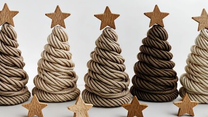 Explore unique holiday decorations with handmade rope trees featuring wooden stars that add charm and warmth to any setting