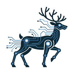 Cyber deer with circuit board pattern isolated on white background