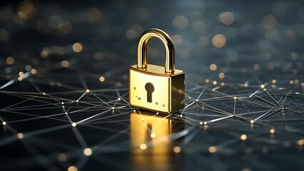Golden padlock on a digital network background symbolizing security and protection in technology - Powered by Adobe