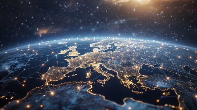 Eu network mapping  western europe connectivity, data transfer, cyber tech, and business exchange