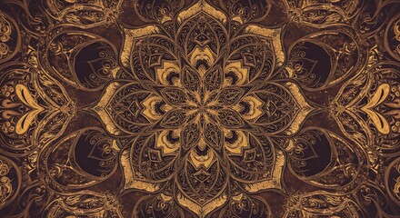 Intricate Golden Mandala Pattern with Ornate Details and Symmetrical Design.