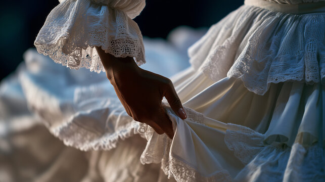 Graceful Elegance Capturing a Moment from el festival de la marinera, Trujillo, Showcasing Delicate Lace and Traditional Peruvian Dance
