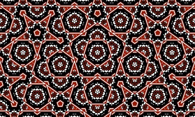 Seamless geometric pattern design with stars and floral motifs for textile and background use