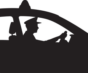Silhouette of a taxi driver in uniform driving a car