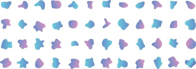 Abstract Liquid Blob Shapes Vector Set, Modern Gradient Elements Collection, Organic Irregular Amoeba Water Drops, Duotone Blue and Purple Fluid Graphic Design Assets.