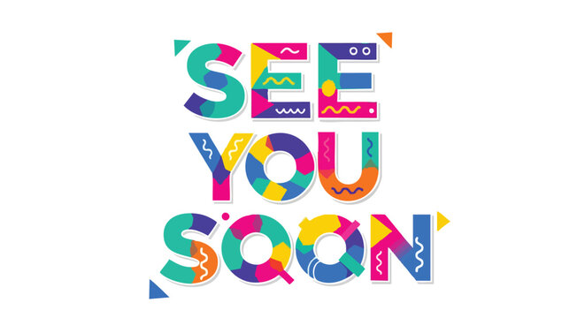 Vibrant Typography Illustration Expressing a Cheerful Farewell with Geometric Decorations