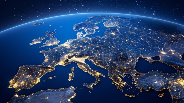 Eu network mapping  western europe connectivity, data transfer, cyber tech, and business exchange